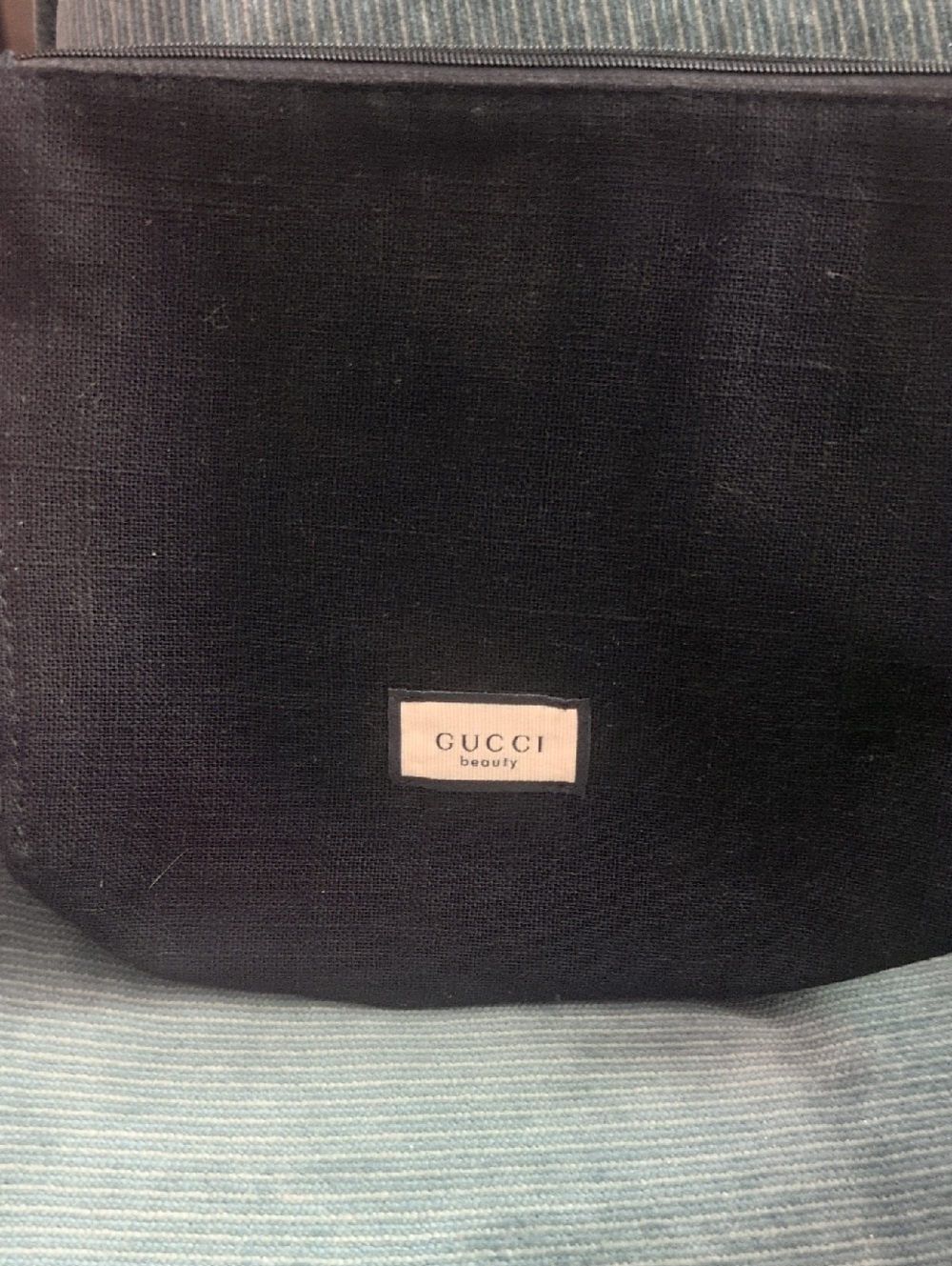 Gucci Black Cotton- Linen Beauty Pouch with Cream Logo Patch